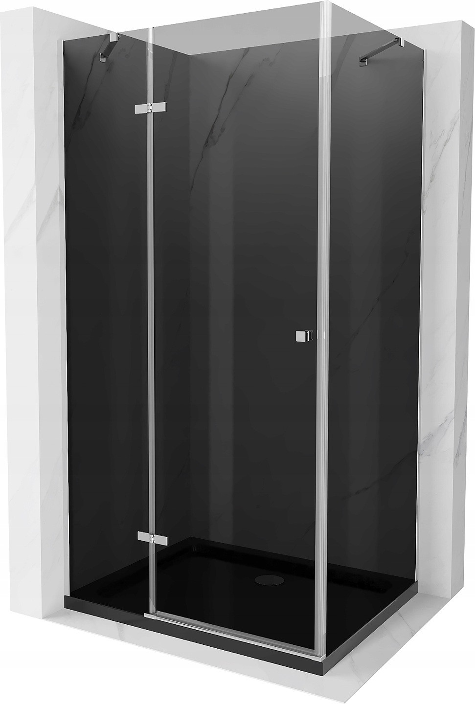 Mexen Roma hinged shower cubicle 80 x 100 cm, Graphite, Chrome + shower tray Flat, Black - 854-080-100-01-40-4070