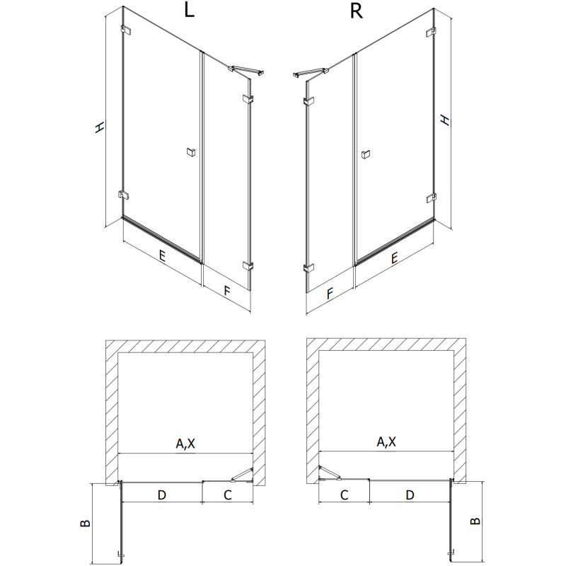 Mexen Lunar-B Right-Hinged Shower Door 130 cm, Transparent, Brushed Nickel - 832S-130-050-97-00-P