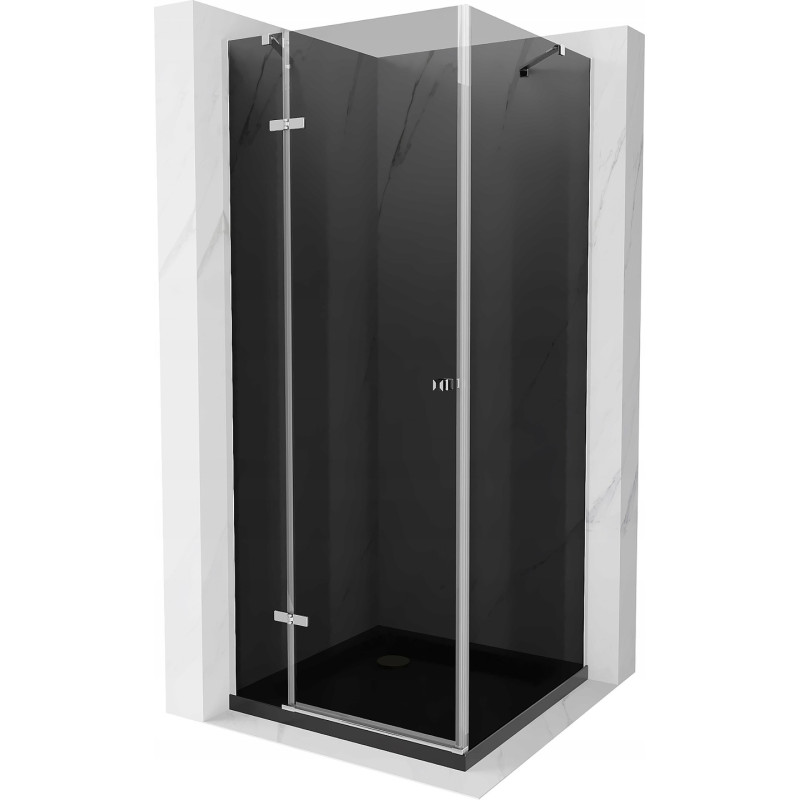 Mexen Roma pivot shower cabin 90 x 90 cm, graphite, chrome + Flat black shower tray - 854-090-090-01-40-4070