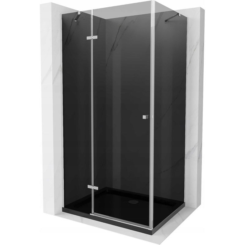 Mexen Roma hinged shower cubicle 100 x 90 cm, Graphite, Chrome + shower tray Flat, Black - 854-100-090-01-40-4070