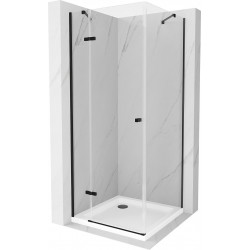 Mexen Roma hinged shower cubicle 70 x 70 cm, Transparent, Black + shower tray Flat, White - 854-070-070-70-00-4010B