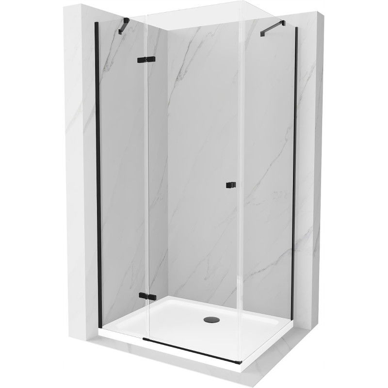 Mexen Roma hinged shower cubicle 70 x 120 cm, Transparent, Black + shower tray Flat, White - 854-070-120-70-00-4010B