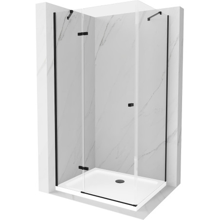 Mexen Roma 90 x 110 cm Hinged Shower Enclosure, Transparent, Black + Flat Tray, White - 854-090-110-70-00-4010B