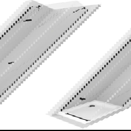 Mexen Roma hinged shower cubicle 100 x 100 cm, Transparent, Black + shower tray Flat, White - 854-100-100-70-00-4010B