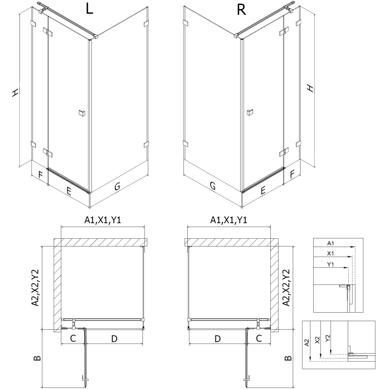 Mexen Lunar T right hinged shower enclosure 140 x 110 cm, transparent, white - 834T-140-110-20-00-P