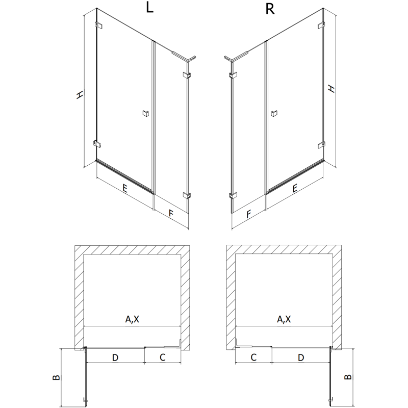 Mexen Lunar-B L left hinged shower door 135 cm, transparent, pink gold - 832SL-135-050-60-00-L