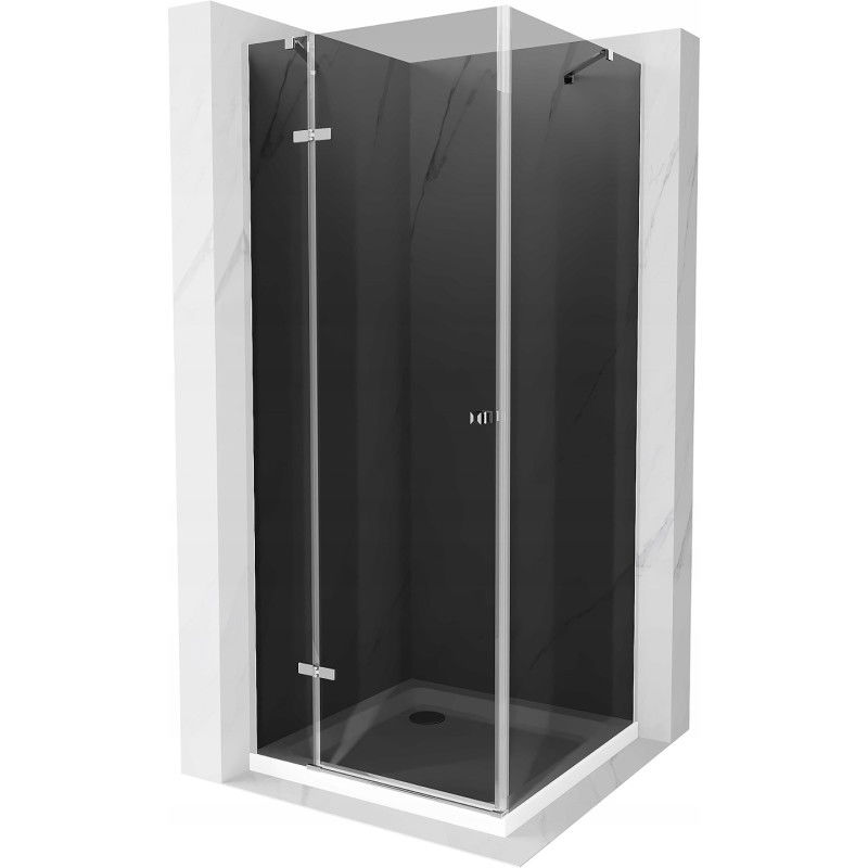 Mexen Roma hinged shower cubicle 80 x 80 cm, Graphite, Chrome + shower tray Flat, White - 854-080-080-01-40-4010