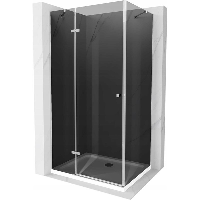 Mexen Roma 90 x 100 cm Hinged Shower Enclosure, Graphite, Chrome + Flat Tray, White - 854-090-100-01-40-4010