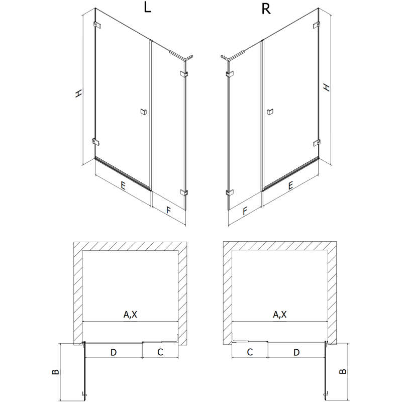 Mexen Lunar-B L Left Hinged Shower Door 115 cm, Transparent, Black - 832SL-115-050-70-00-L