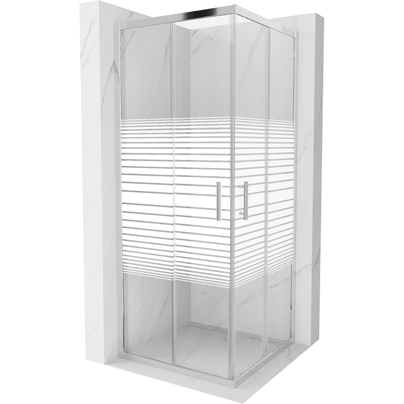Mexen Rio 80 x 80 cm Square Shower Cabin, White Stripes, Chrome - 860-080-080-01-20