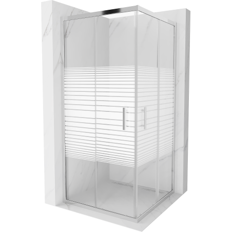 Mexen Rio 90 x 90 cm Square Shower Enclosure, White Stripes, Chrome - 860-090-090-01-20
