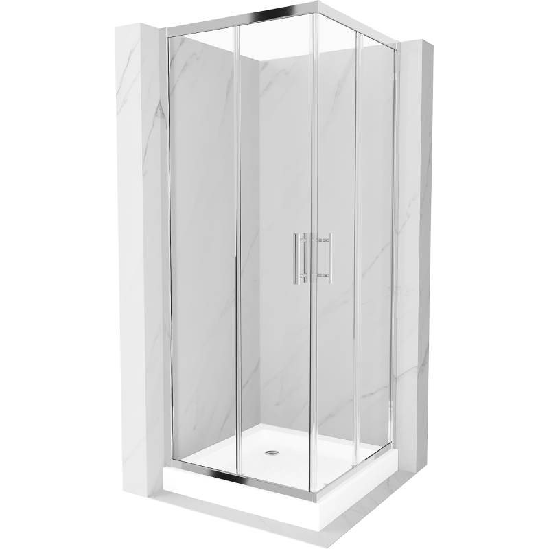 Mexen Rio square shower cubicle 80 x 80 cm, Transparent, Chrome + shower tray Rio, White - 860-080-080-01-00-4510