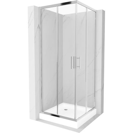 Mexen Rio square shower cubicle 80 x 80 cm, Transparent, Chrome + shower tray Rio, White - 860-080-080-01-00-4510