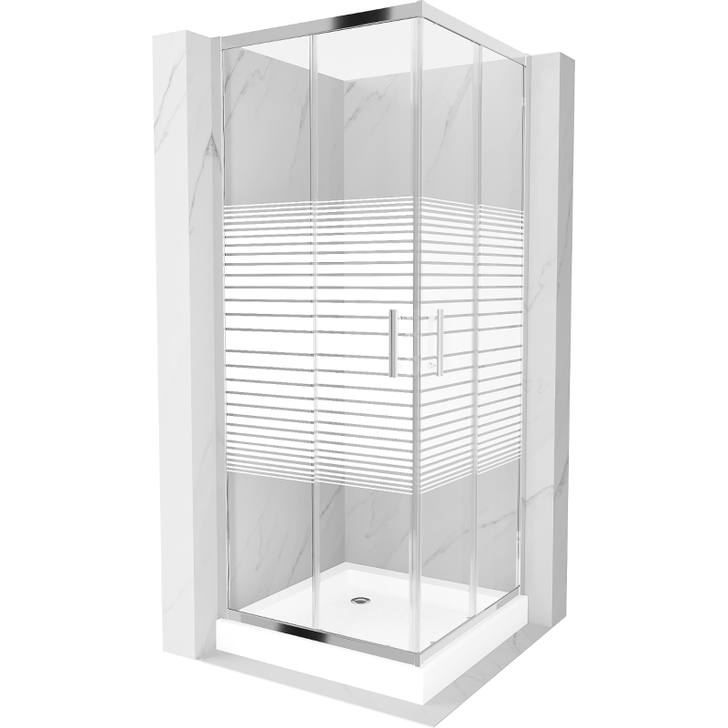 Mexen Rio 80 x 80 cm square shower cabin, white stripes, chrome + tray, white - 860-080-080-01-20-4510