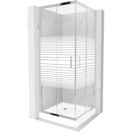 Mexen Rio 80 x 80 cm square shower cabin, white stripes, chrome + tray, white - 860-080-080-01-20-4510
