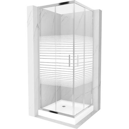 Mexen Rio square shower cubicle 80 x 80 cm, Stripes, Chrome + shower tray Rio, White - 860-080-080-01-20-4510