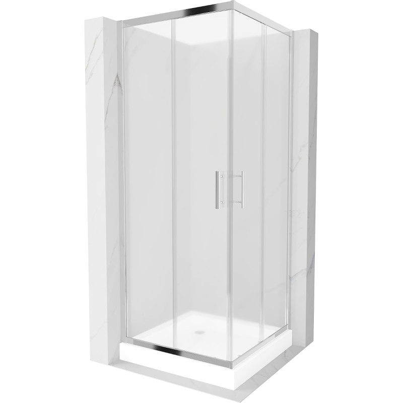 Mexen Rio square shower cabin 80 x 80 cm, frost, chrome + Rio shower tray, white - 860-080-080-01-30-4510