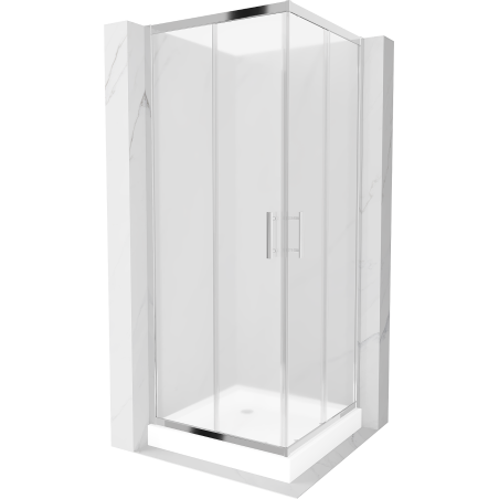 Mexen Rio square shower cubicle 80 x 80 cm, Frosted, Chrome + shower tray Rio, White - 860-080-080-01-30-4510