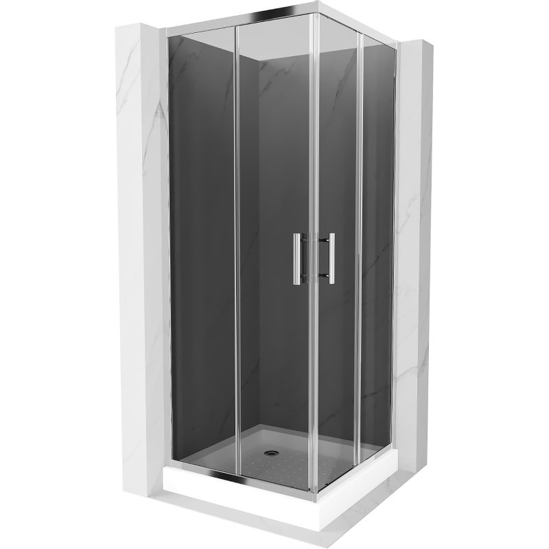 Mexen Rio square shower cubicle 80 x 80 cm, Graphite, Chrome + shower tray Rio, White - 860-080-080-01-40-4510