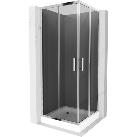 Mexen Rio square shower cubicle 80 x 80 cm, Graphite, Chrome + shower tray Rio, White - 860-080-080-01-40-4510