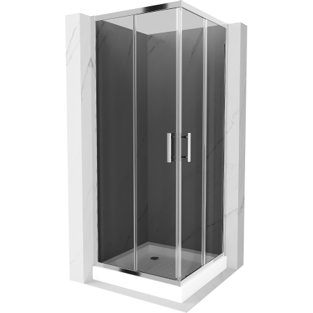 Mexen Rio square shower enclosure 80 x 80 cm, graphite, chrome + Rio shower tray, white - 860-080-080-01-40-4510