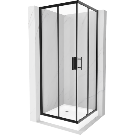 Mexen Rio square shower cubicle 80 x 80 cm, Transparent, Black + shower tray Rio, White - 860-080-080-70-00-4510