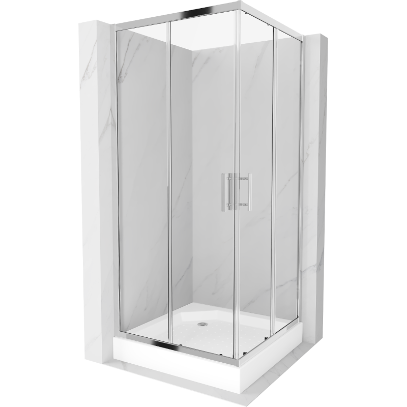 Mexen Rio square shower cubicle 90 x 90 cm, Transparent, Chrome + shower tray Rio, White - 860-090-090-01-00-4510