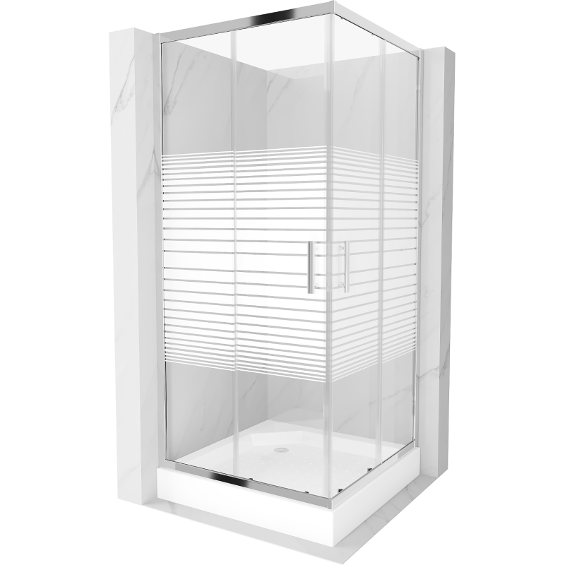 Mexen Rio square shower cabin 90 x 90 cm, white stripes, chrome + tray, white - 860-090-090-01-20-4510
