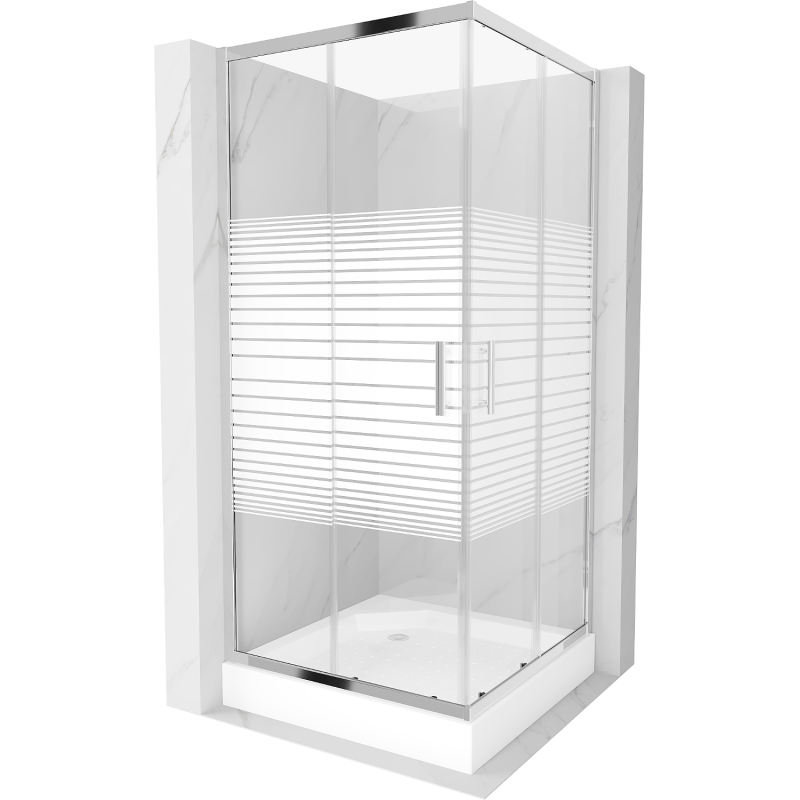 Mexen Rio square shower enclosure 90 x 90 cm, white stripes, chrome + Rio tray, white - 860-090-090-01-20-4510