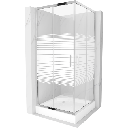 Mexen Rio square shower enclosure 90 x 90 cm, white stripes, chrome + Rio tray, white - 860-090-090-01-20-4510