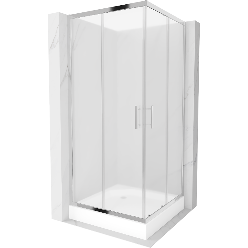 Mexen Rio square shower cubicle 90 x 90 cm, Frosted, Chrome + shower tray Rio, White - 860-090-090-01-30-4510