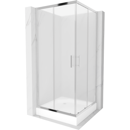 Mexen Rio square shower cubicle 90 x 90 cm, Frosted, Chrome + shower tray Rio, White - 860-090-090-01-30-4510