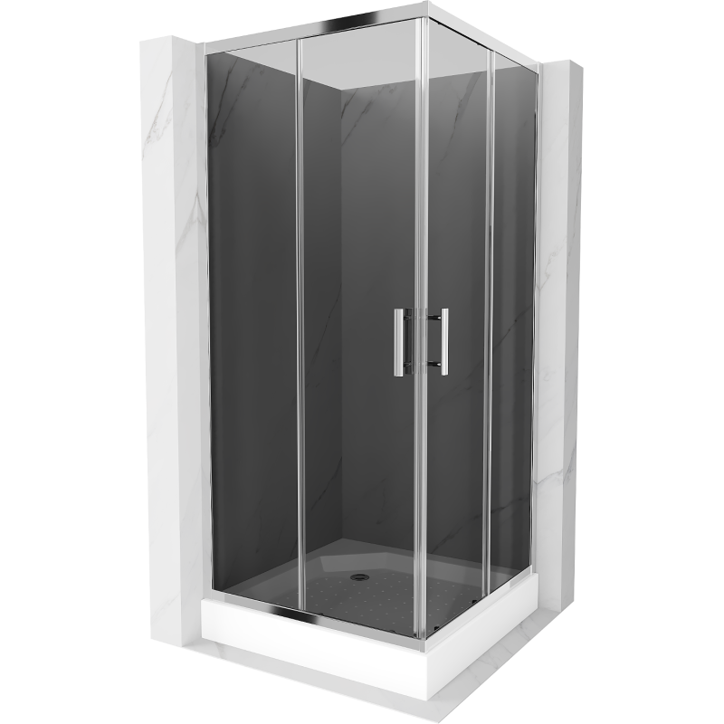 Mexen Rio square shower cubicle 90 x 90 cm, Graphite, Chrome + shower tray Rio, White - 860-090-090-01-40-4510