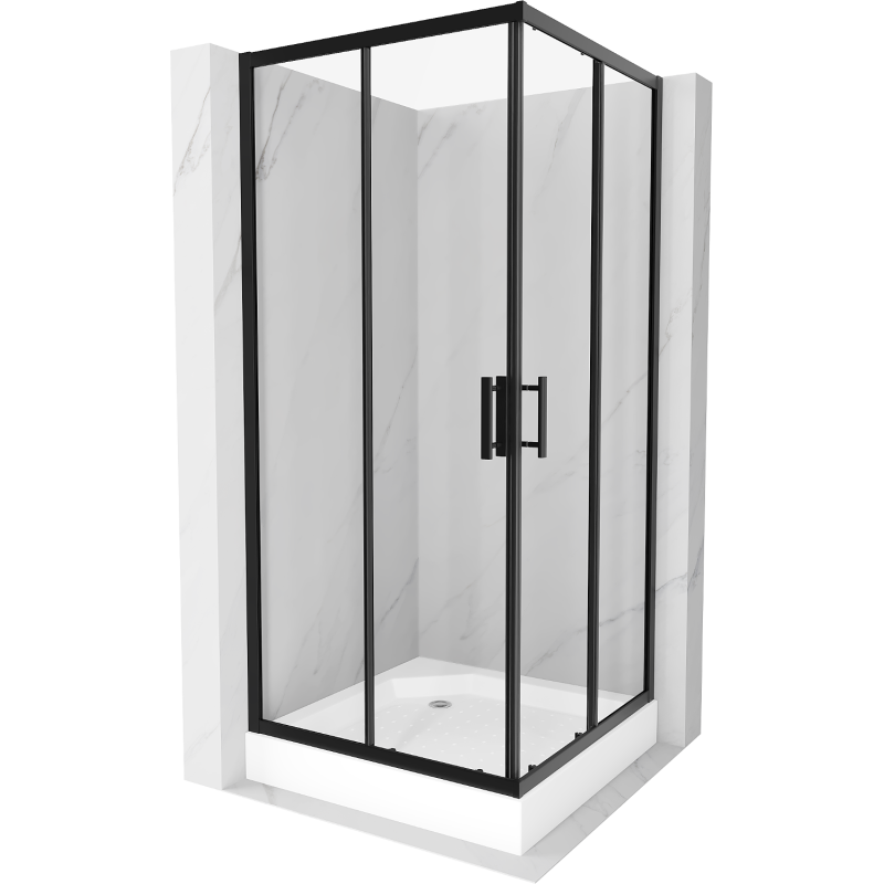 Mexen Rio square shower cabin 90 x 90 cm, transparent, black + shower tray, white - 860-090-090-70-00-4510