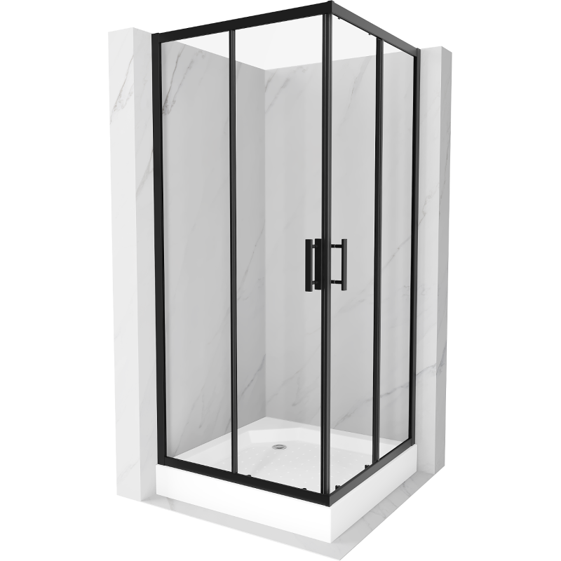 Mexen Rio square shower cubicle 90 x 90 cm, Transparent, Black + shower tray Rio, White - 860-090-090-70-00-4510