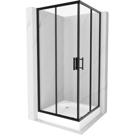 Mexen Rio square shower enclosure 90 x 90 cm, transparent, black + Rio shower tray, white - 860-090-090-70-00-4510