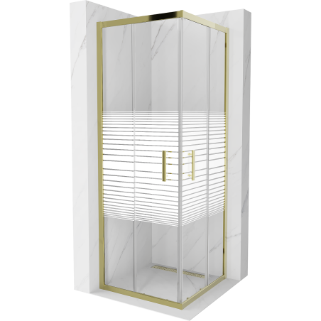 Mexen Rio square shower cabin 70 x 70 cm, white stripes, gold - 860-070-070-50-20
