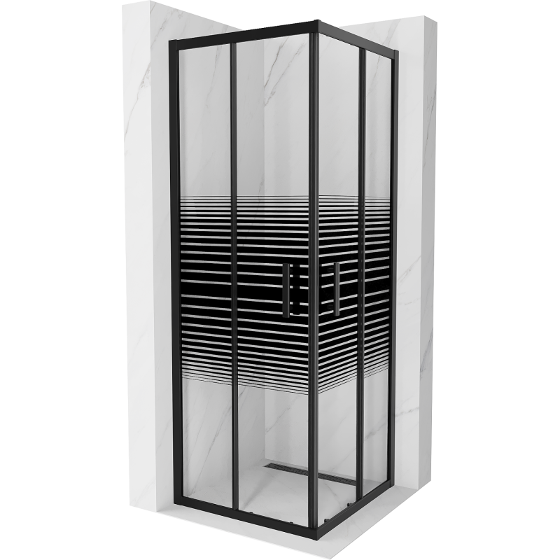 Mexen Rio square shower cubicle 70 x 70 cm, Stripes, Black - 860-070-070-70-20