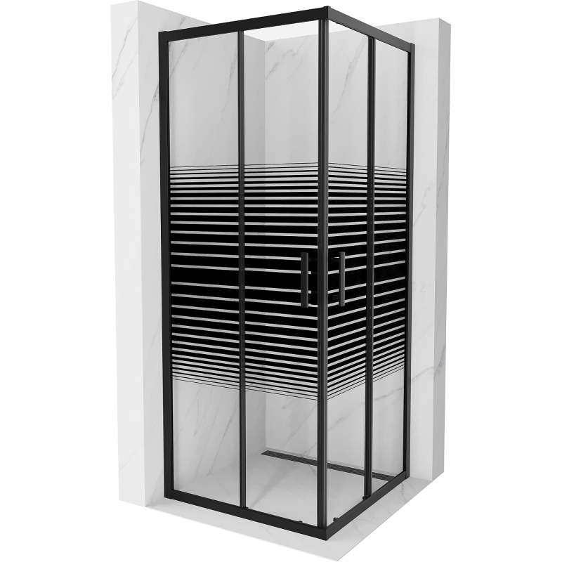 Mexen Rio square shower cubicle 80 x 80 cm, Stripes, Black - 860-080-080-70-20