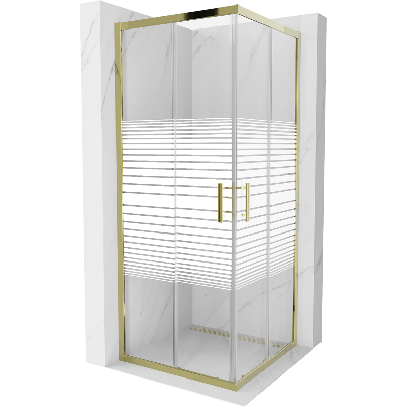 Mexen Rio Square Shower Cabin 80 x 80 cm, White Stripes, Gold - 860-080-080-50-20