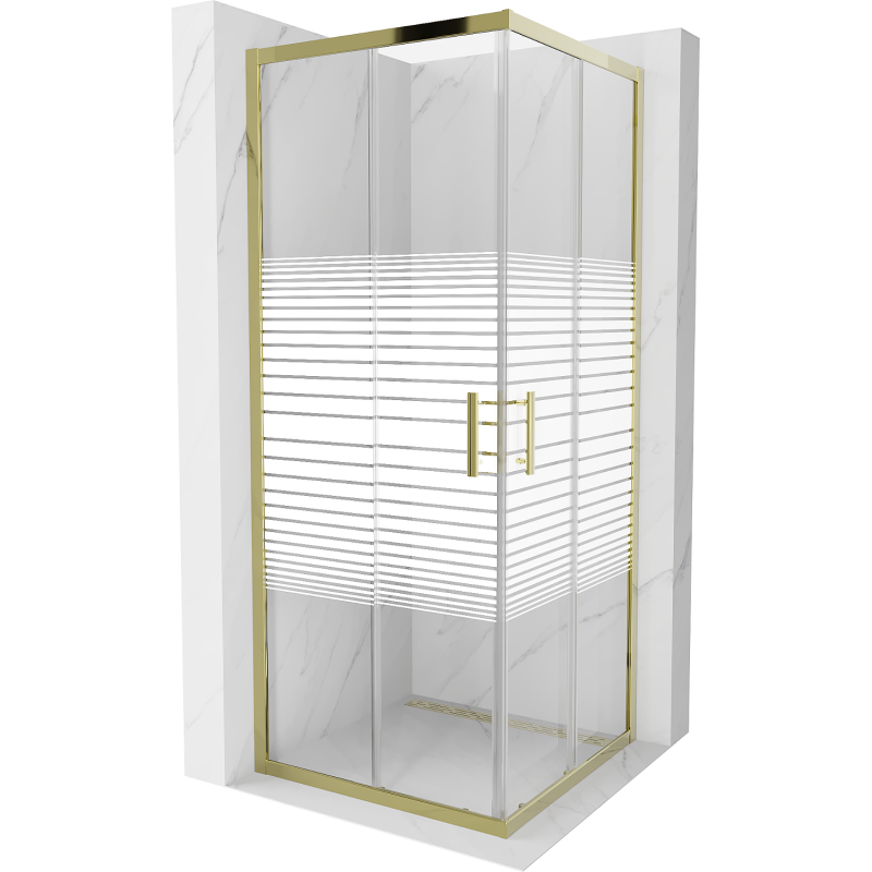 Mexen Rio square shower cubicle 80 x 80 cm, Stripes, Gold - 860-080-080-50-20