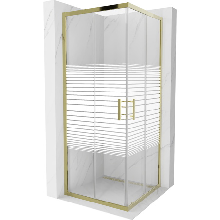 Mexen Rio Square Shower Cabin 80 x 80 cm, White Stripes, Gold - 860-080-080-50-20