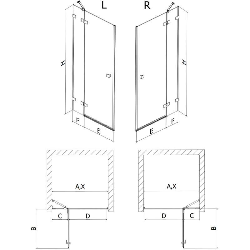 Mexen Lunar left-hinged shower door 120 cm, transparent, rose gold - 834-120-000-60-00-L