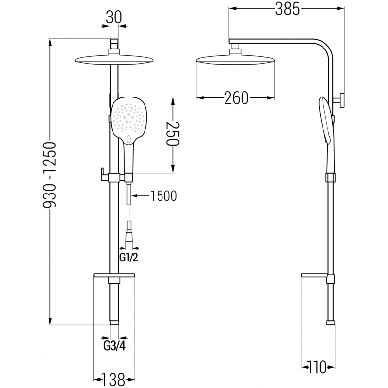 Mexen Q22 Black Shower Column - 798222295-70