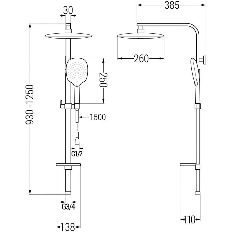 Mexen Q22 shower column, Black - 798222295-70