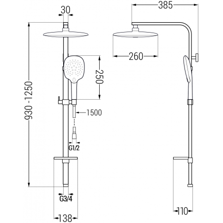 Mexen Q22 shower column, Black - 798222295-70