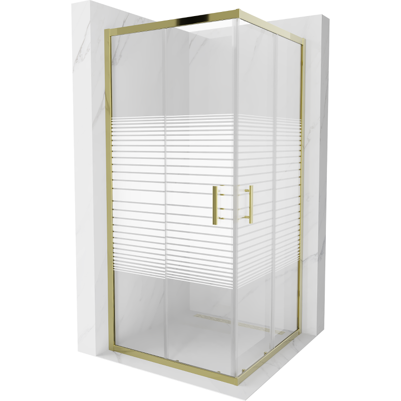 Mexen Rio square shower cabin 90 x 90 cm, white stripes, gold - 860-090-090-50-20