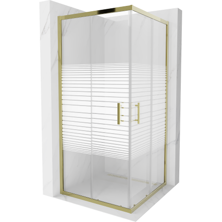 Mexen Rio square shower cabin 90 x 90 cm, white stripes, gold - 860-090-090-50-20