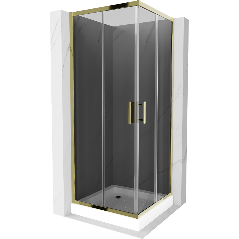 Mexen Rio square shower cubicle 80 x 80 cm, Graphite, Gold + shower tray Rio, White - 860-080-080-50-40-4510