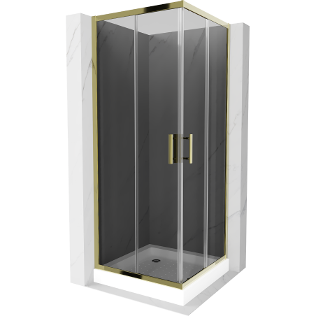 Mexen Rio square shower cubicle 80 x 80 cm, Graphite, Gold + shower tray Rio, White - 860-080-080-50-40-4510